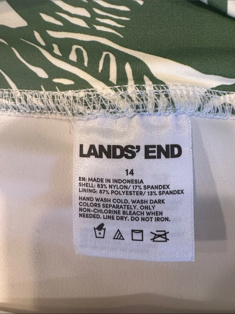 NWT Lands' End Cream Tankini with Green Leaf Print - Picture 4 of 12
